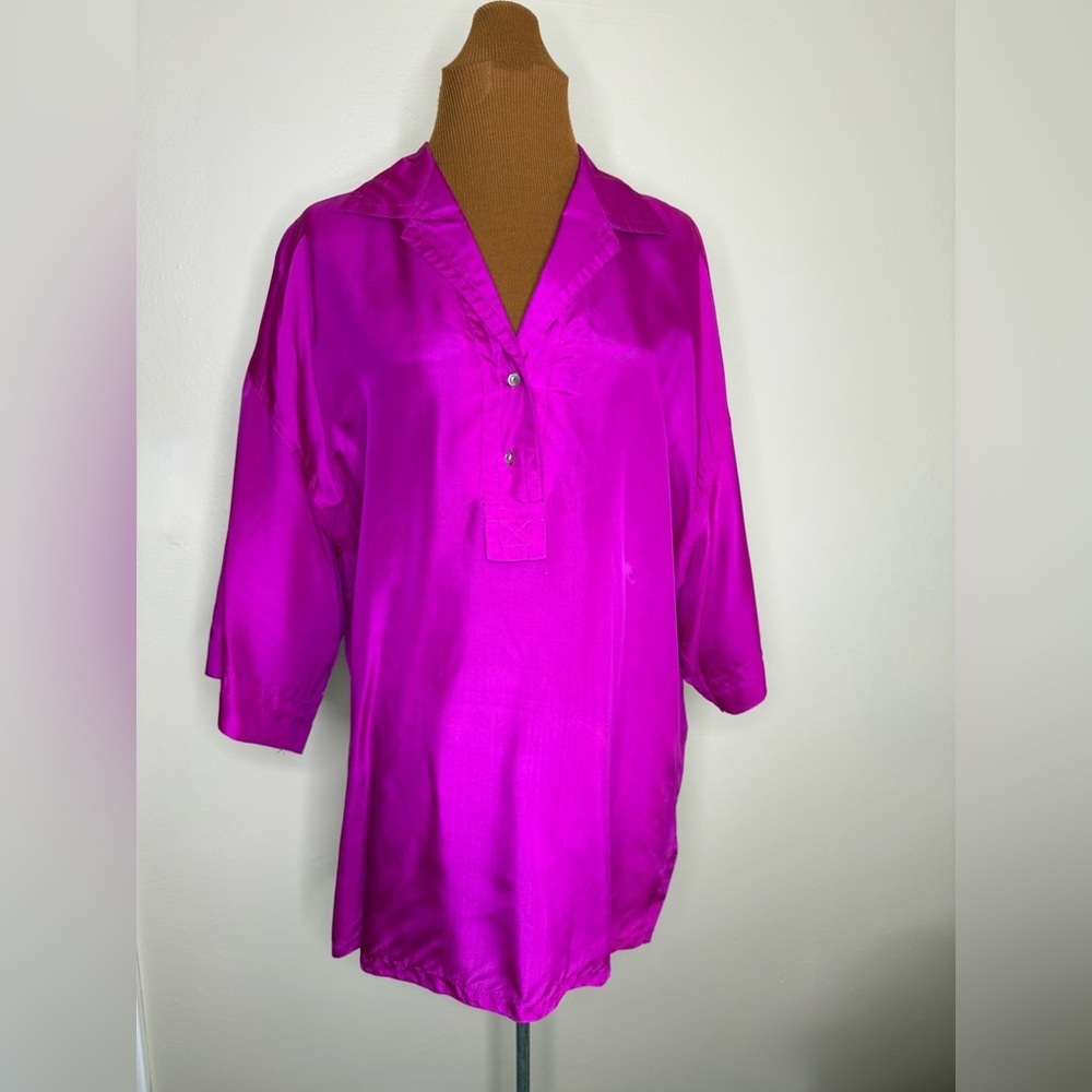 Vintage Silk Trash Clothing Hot Pink Tunic Blouse Size 8